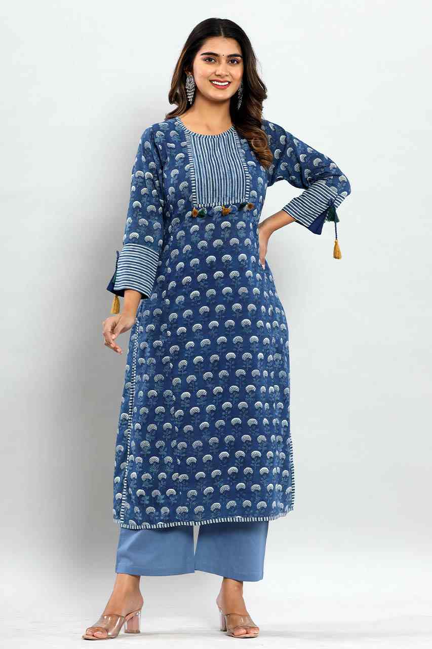 Naksh Indigo Bagru Booti Printed Kurta