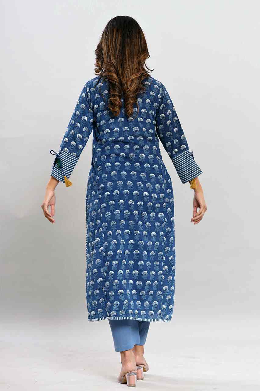 Naksh Indigo Bagru Booti Printed Kurta