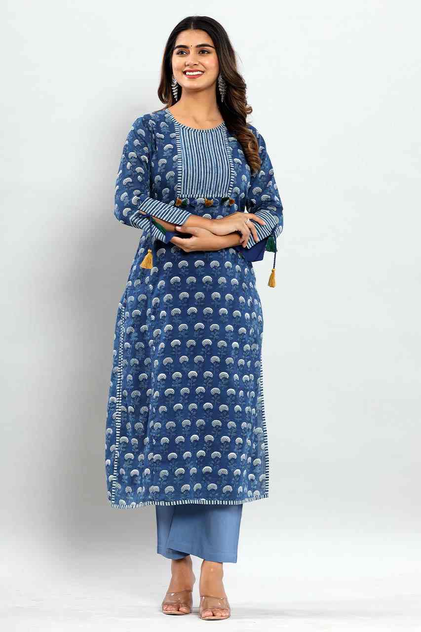 Naksh Indigo Bagru Booti Printed Kurta