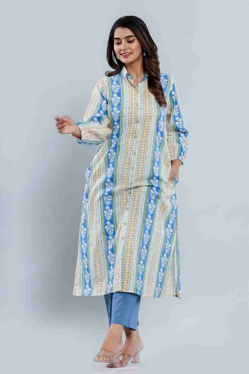 Naksh Loose-Fit Blue Yellow Bagh Print Kurta-Shirt