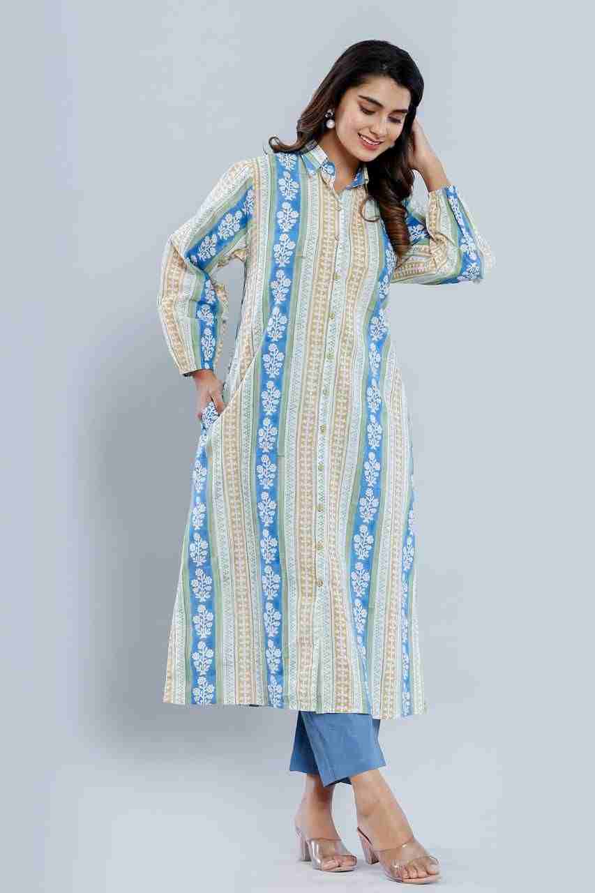 Naksh Loose-Fit Blue Yellow Bagh Print Kurta-Shirt