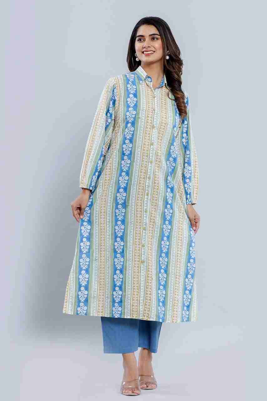 Naksh Loose-Fit Blue Yellow Bagh Print Kurta-Shirt
