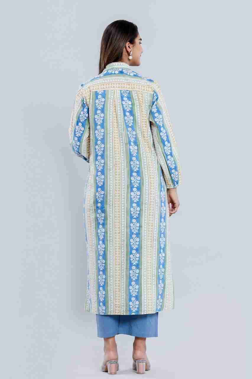 Naksh Loose-Fit Blue Yellow Bagh Print Kurta-Shirt