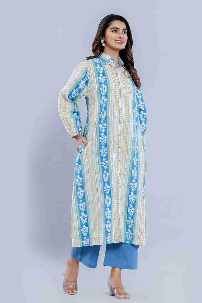 Naksh Loose-Fit Blue Yellow Bagh Print Kurta-Shirt