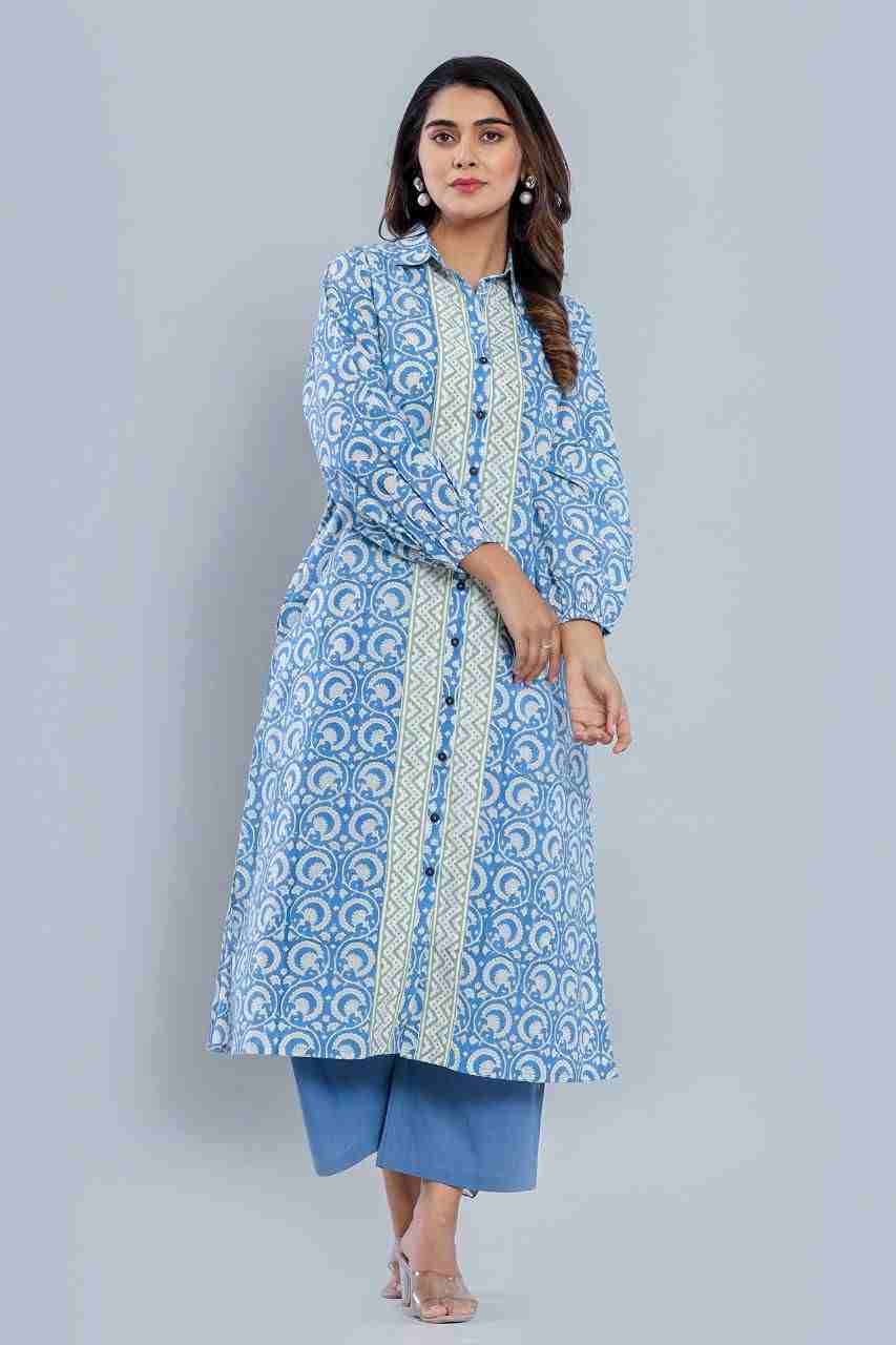 Naksh Loose-Fit Blue Green Bagh Print Kurta-Shirt