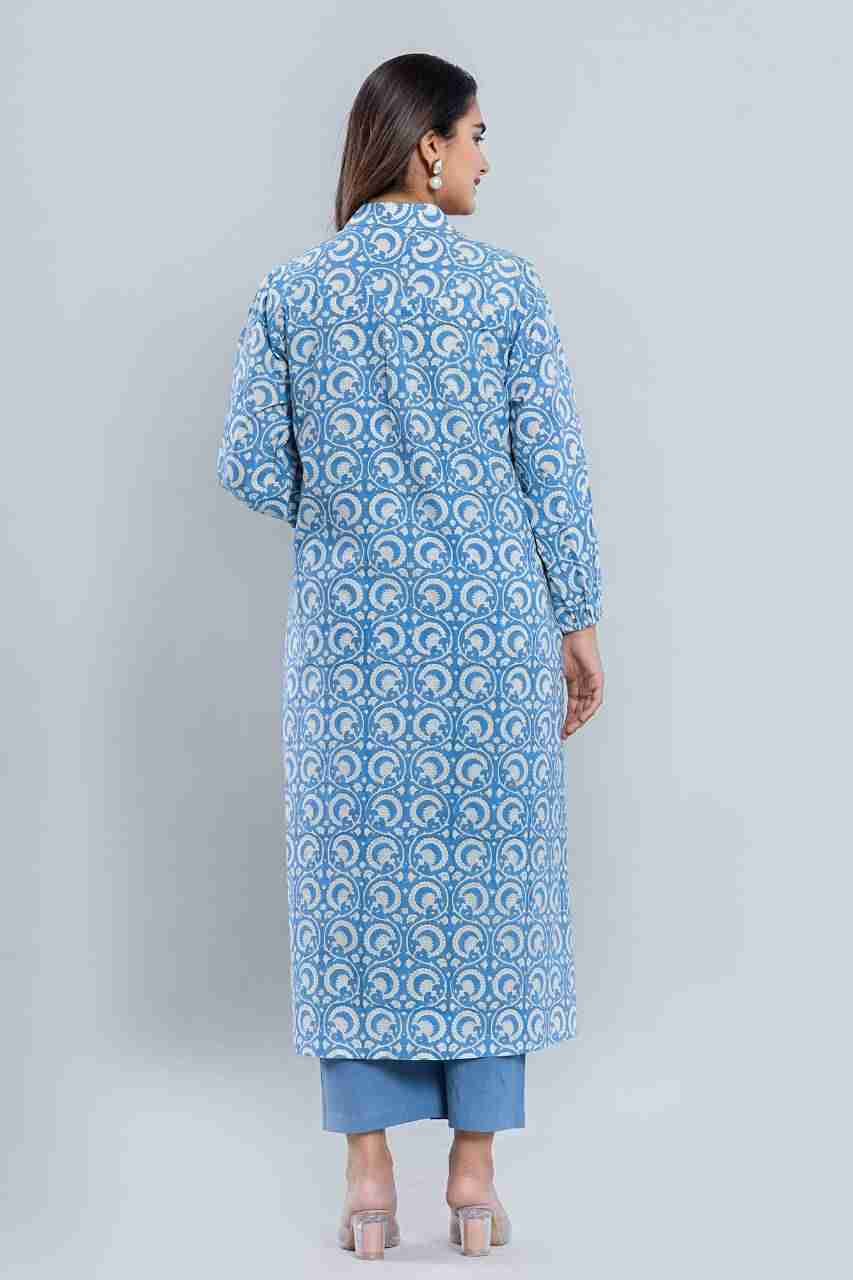 Naksh Loose-Fit Blue Green Bagh Print Kurta-Shirt
