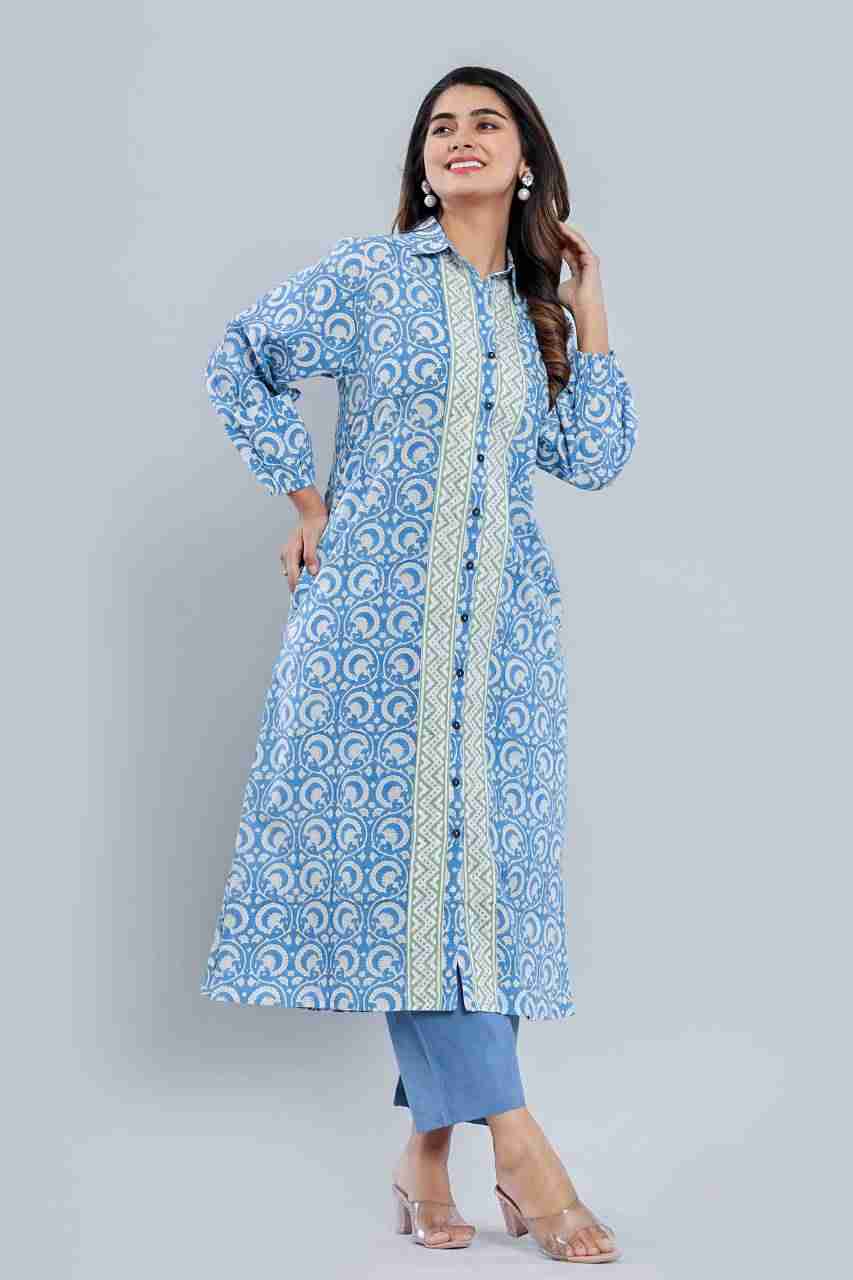 Naksh Loose-Fit Blue Green Bagh Print Kurta-Shirt