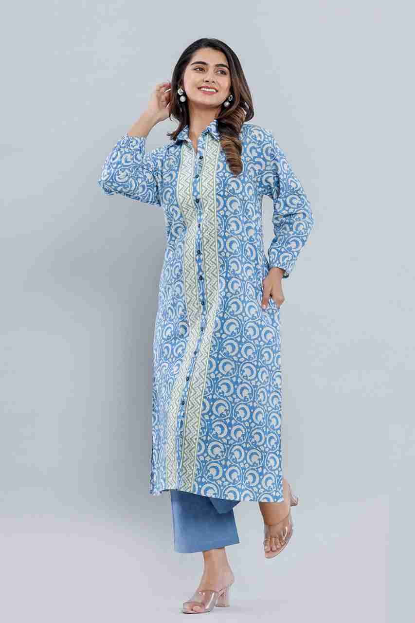 Naksh Loose-Fit Blue Green Bagh Print Kurta-Shirt