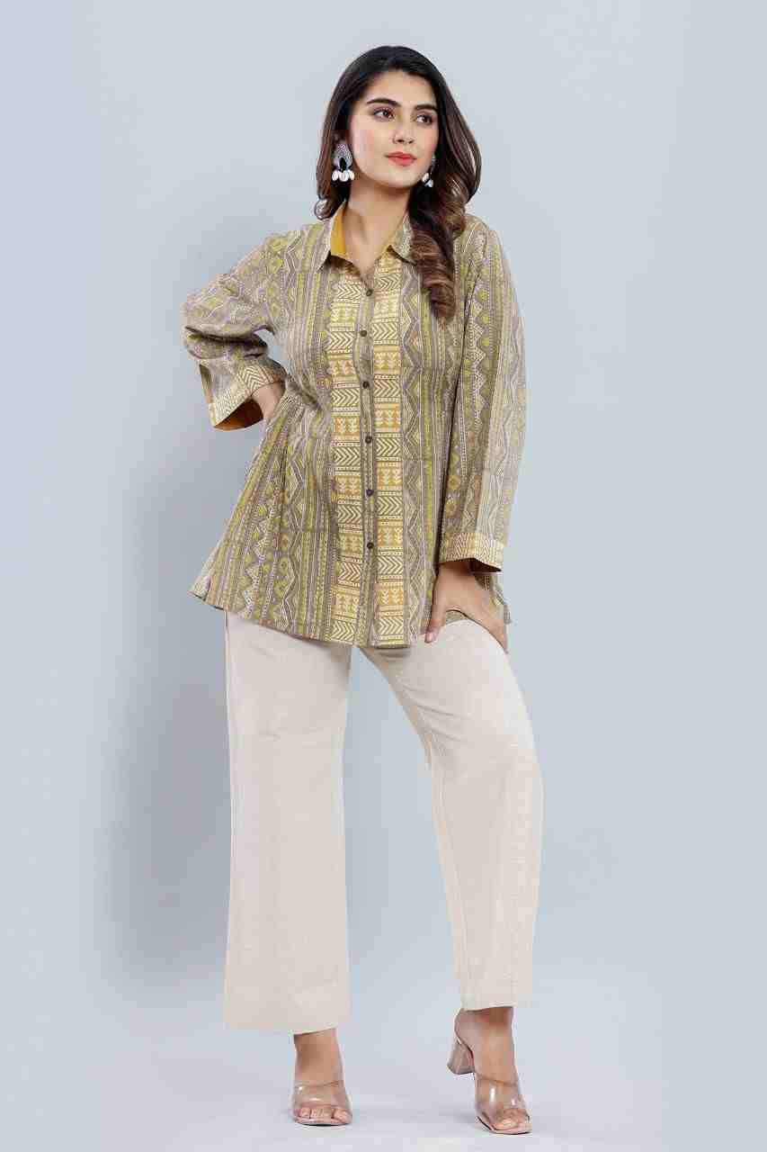 Naksh Grey Yellow Short Kurti With Side Gathers