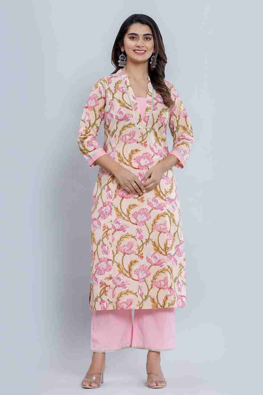 Naksh Peach Straight Kurta Dupataa and Pants (Set of 3)