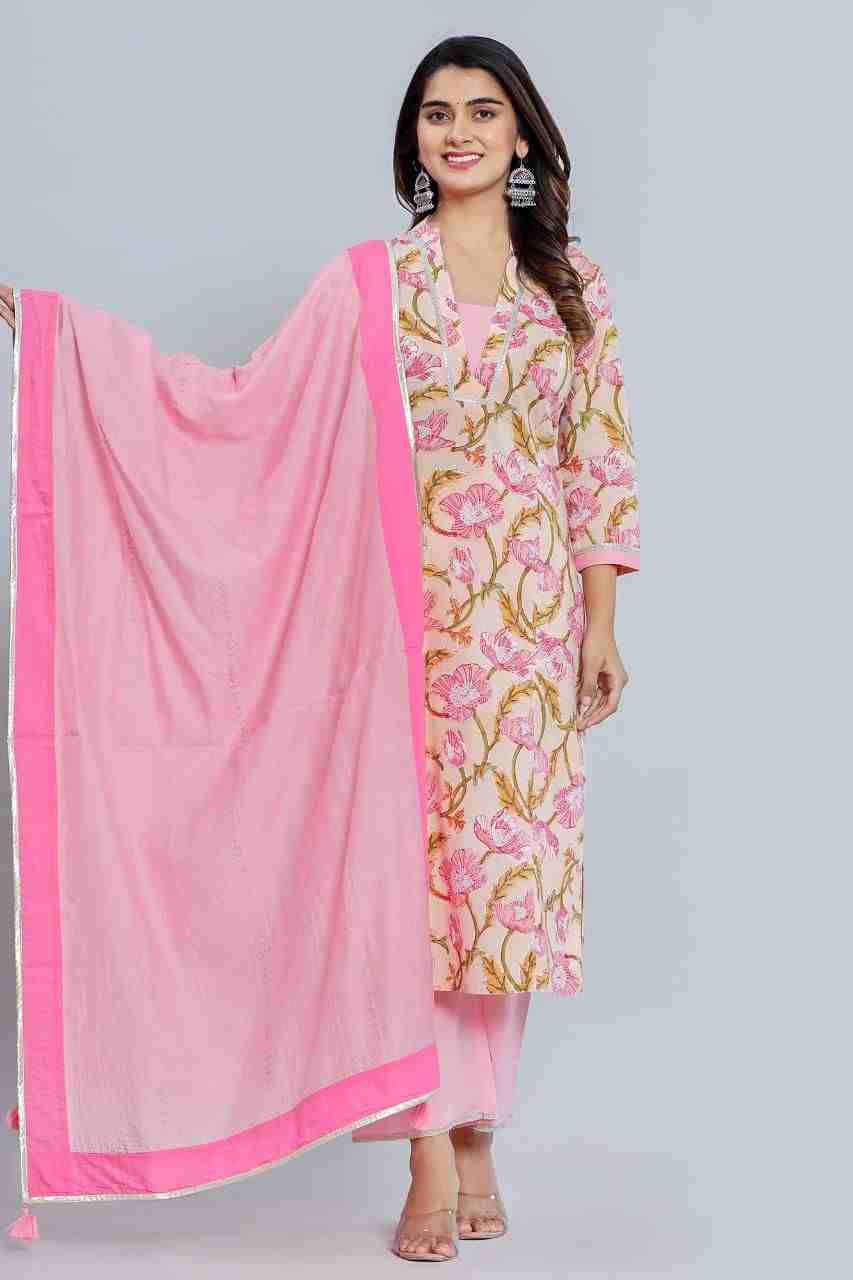 Naksh Peach Straight Kurta Dupataa and Pants (Set of 3)