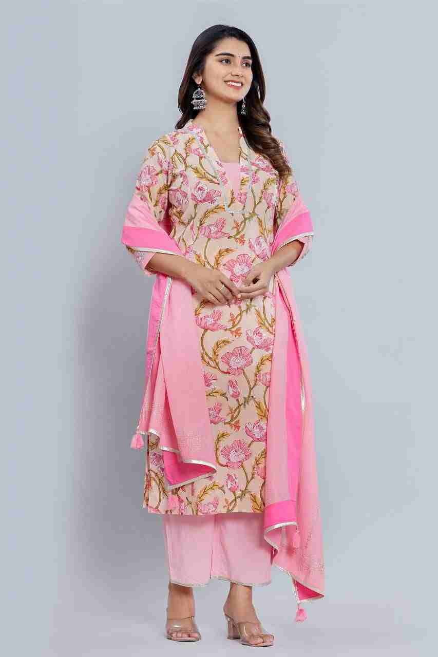 Naksh Peach Straight Kurta Dupataa and Pants (Set of 3)
