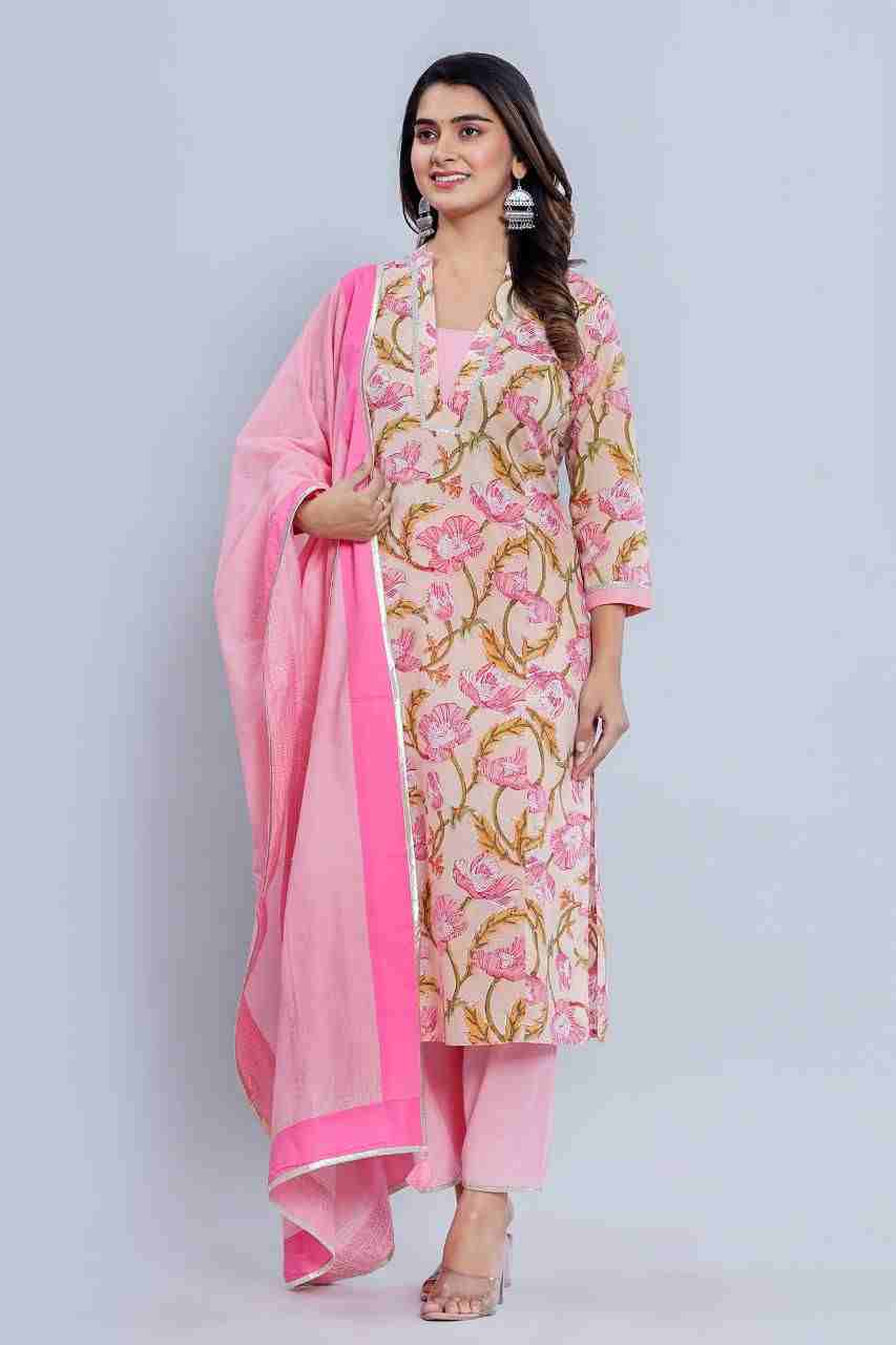 Naksh Peach Straight Kurta Dupataa and Pants (Set of 3)