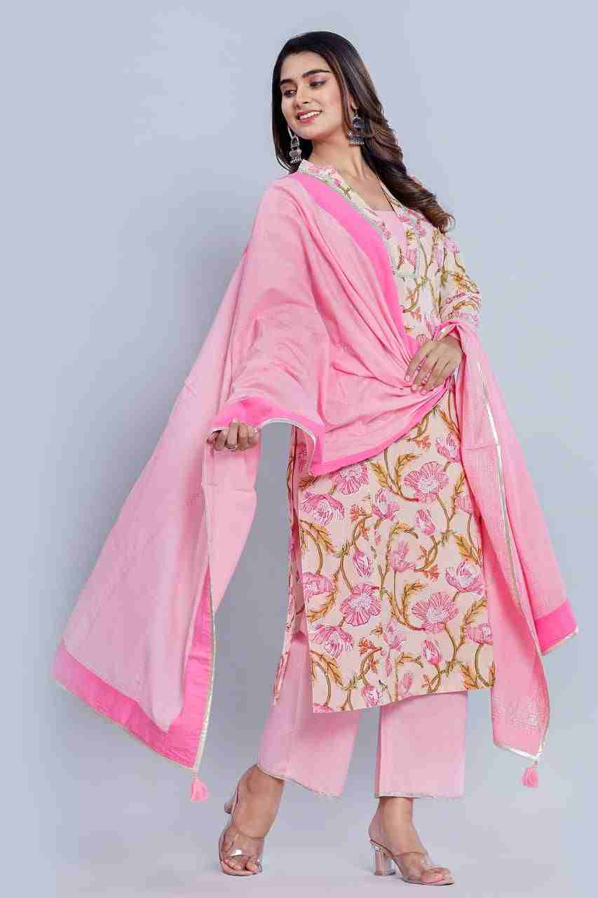 Naksh Peach Straight Kurta Dupataa and Pants (Set of 3)