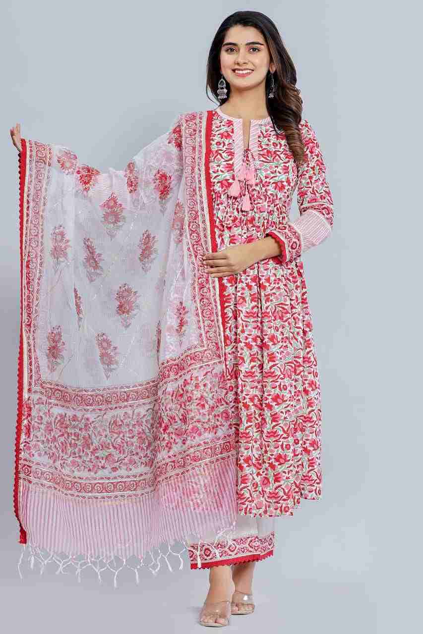 Naksh White Gathered Kurta Dupatta and Pants (Set of 3)