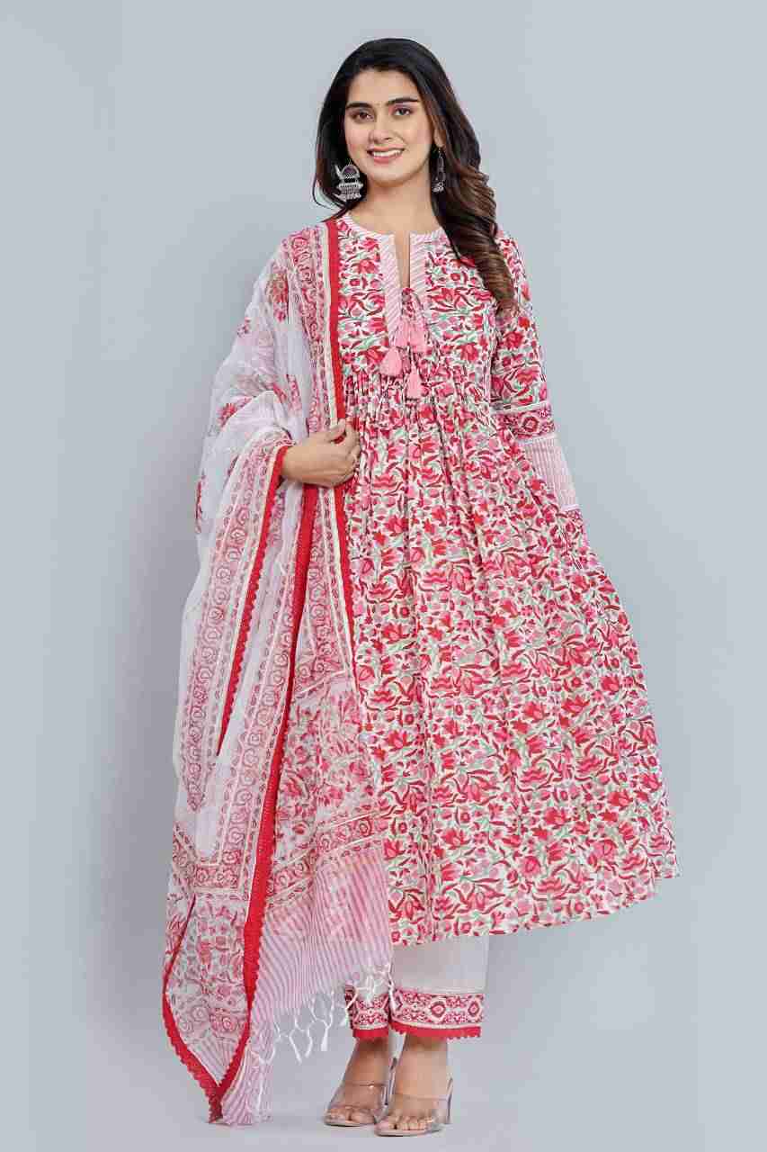 Naksh White Gathered Kurta Dupatta and Pants (Set of 3)