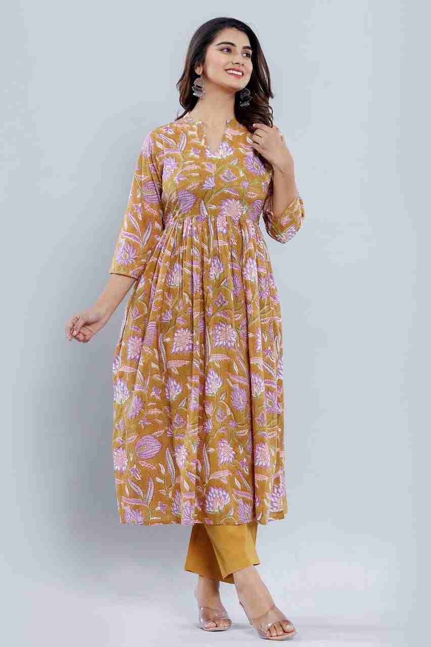 Naksh Ochre Yellow Gathered Kurta and Pants (Set of 2)