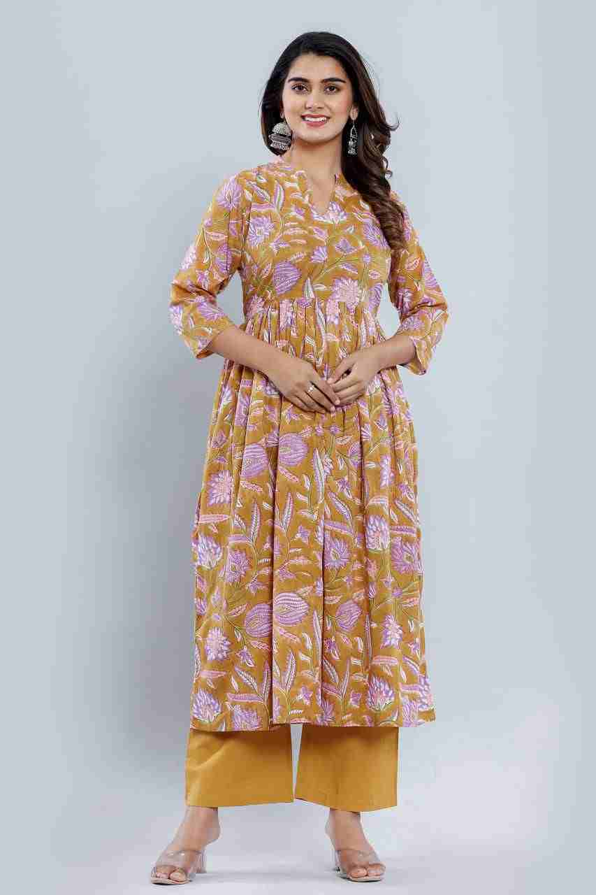 Naksh Ochre Yellow Gathered Kurta and Pants (Set of 2)