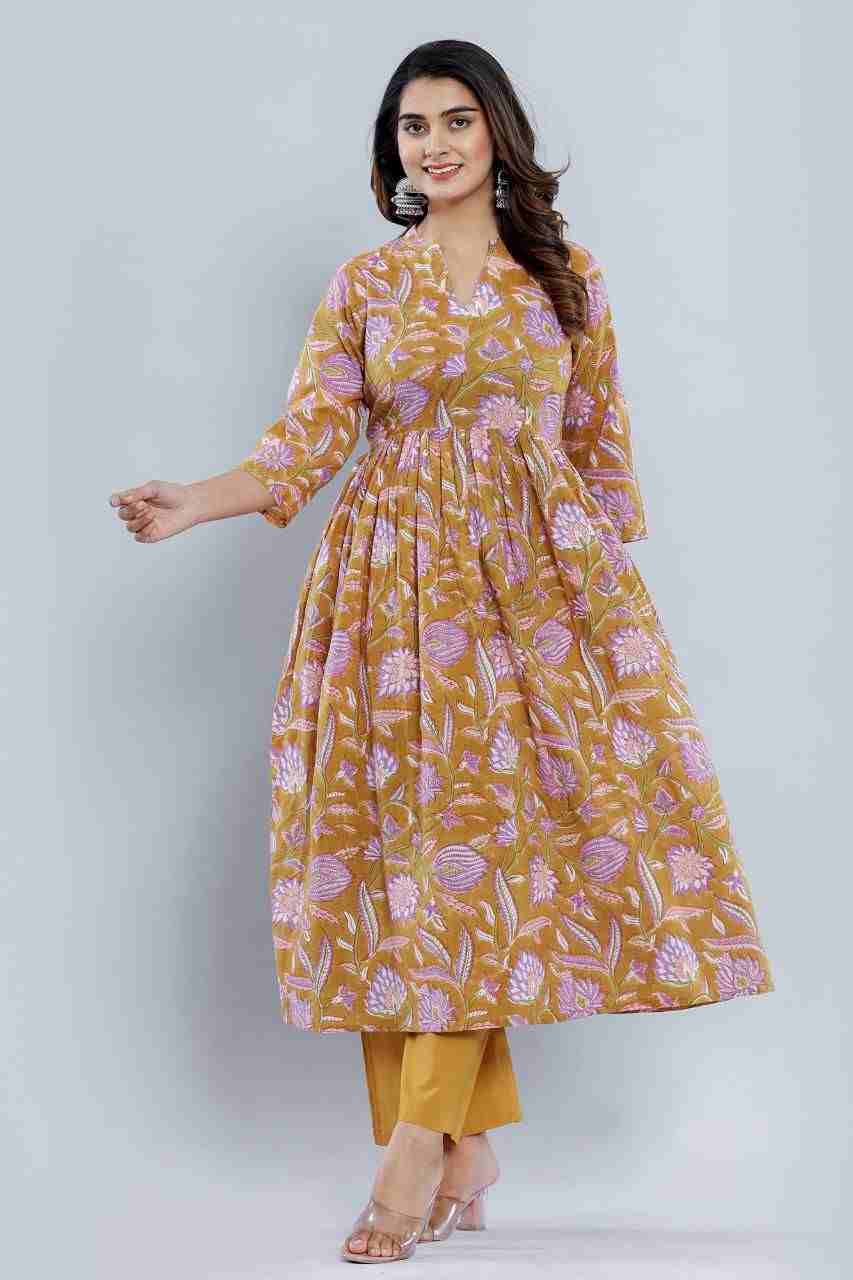 Naksh Ochre Yellow Gathered Kurta and Pants (Set of 2)