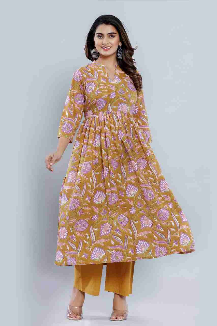 Naksh Ochre Yellow Gathered Kurta and Pants (Set of 2)