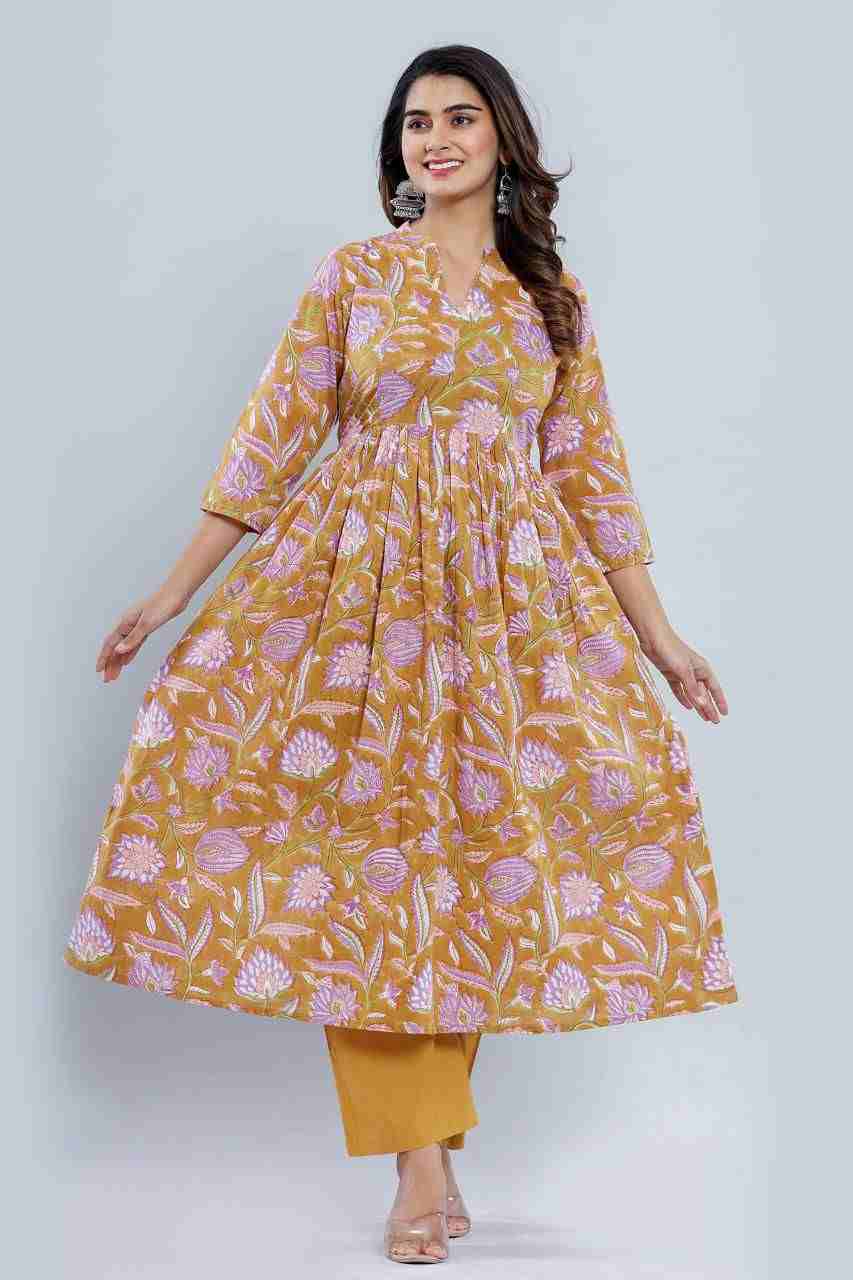 Naksh Ochre Yellow Gathered Kurta and Pants (Set of 2)