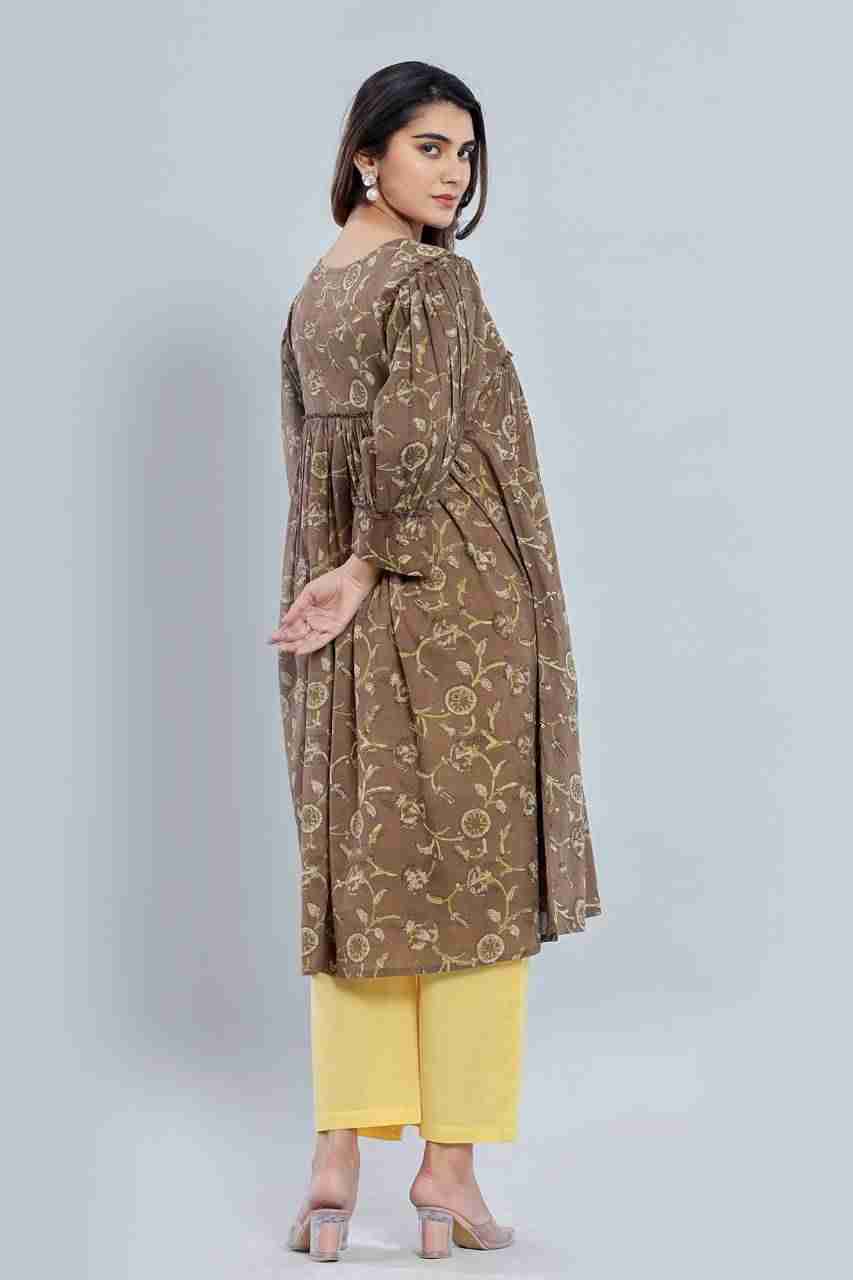 Naksh Brown Loose Fit Gathered Kurta with Pants (Set of 2)