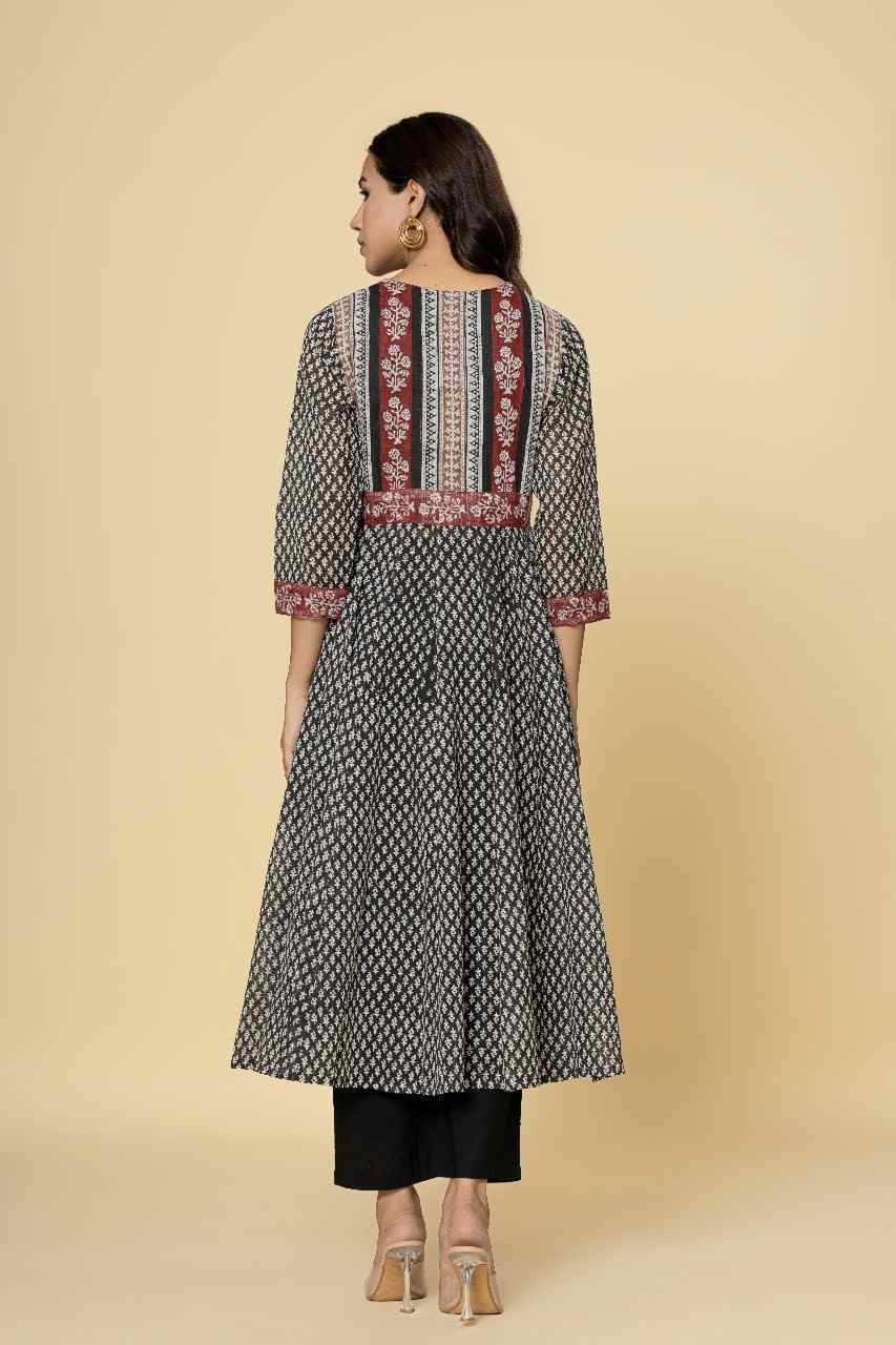 Naksh Black And White Kalidar Kurta With Pants(Set of 2)