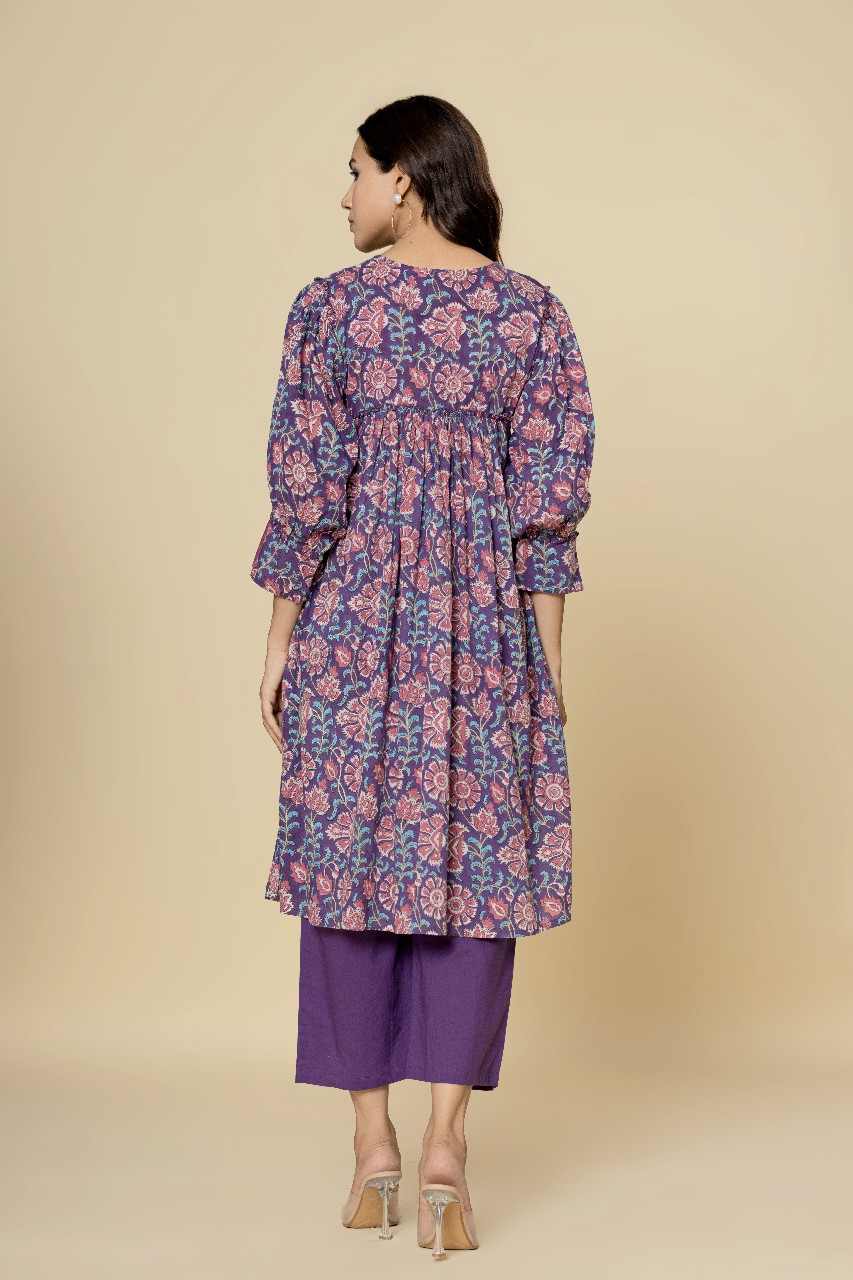 Naksh Purple Gathered Kurta and Pants (Set of 2)