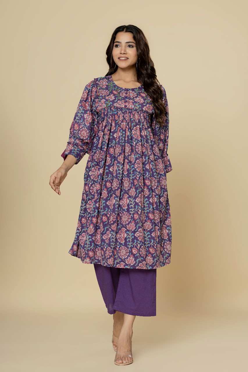 Naksh Purple Gathered Kurta and Pants (Set of 2)