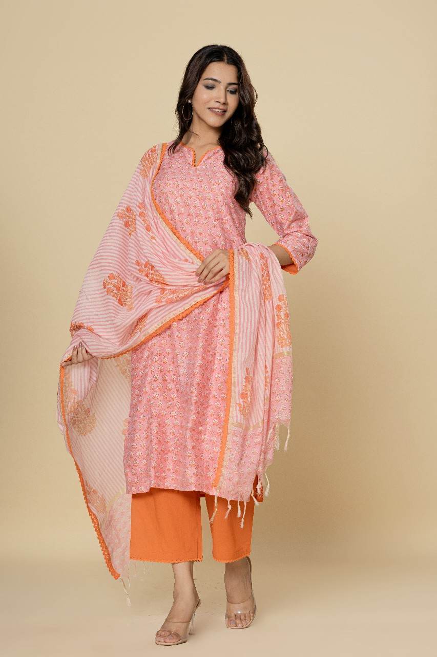 Naksh Chanderi Straight Kurta,Pants and Dupatta (Set of 3)