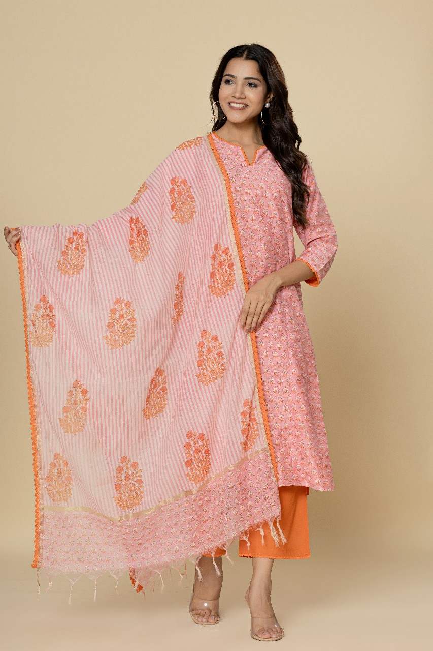 Naksh Chanderi Straight Kurta,Pants and Dupatta (Set of 3)
