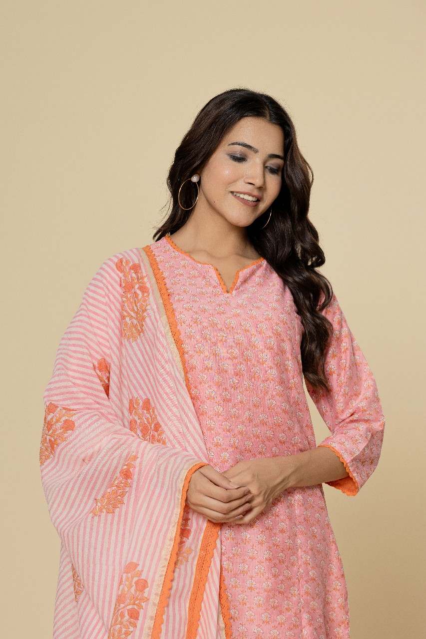 Naksh Chanderi Straight Kurta,Pants and Dupatta (Set of 3)