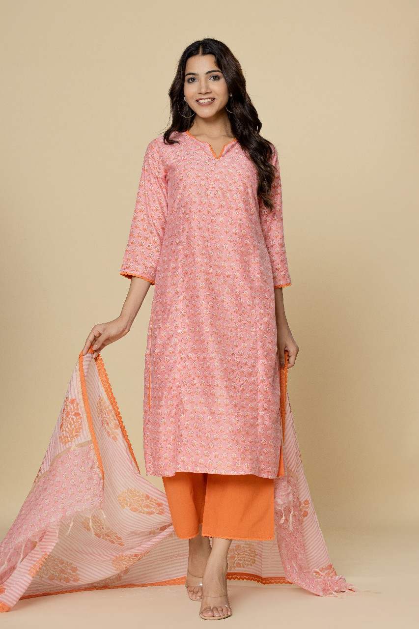 Naksh Chanderi Straight Kurta,Pants and Dupatta (Set of 3)