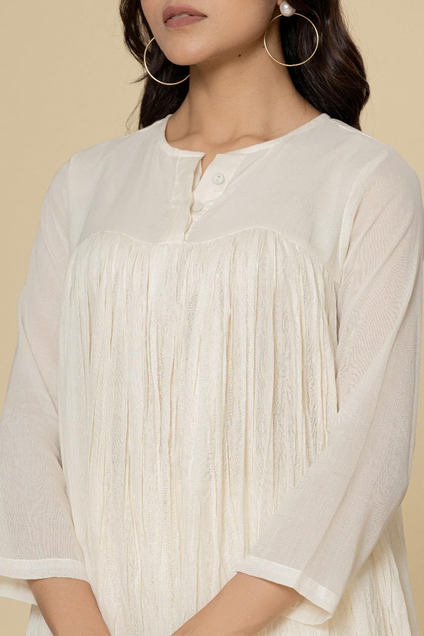 Naksh Whte Mulmul Gathered Kurta And Sharara (Set of 2)