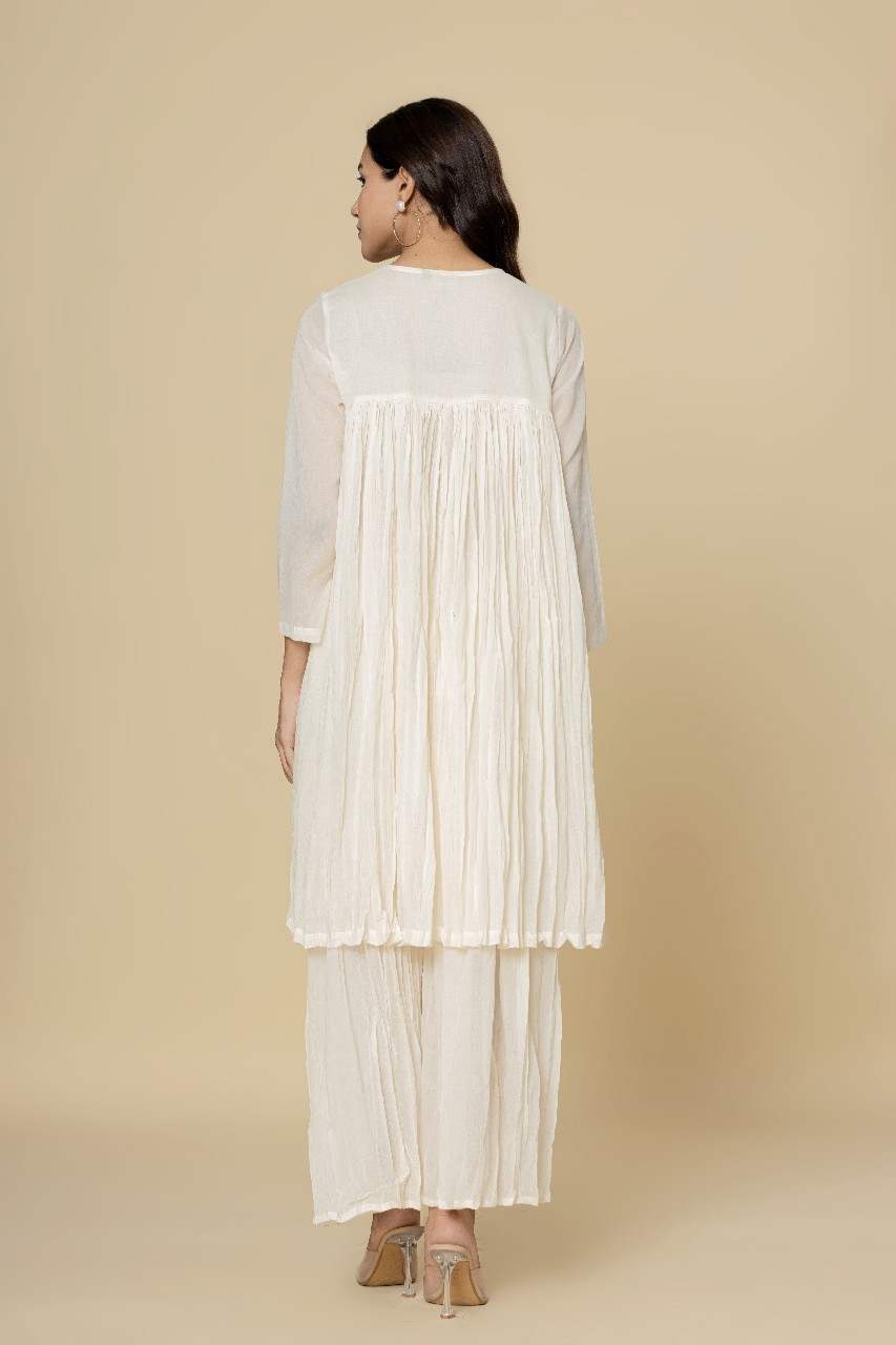 Naksh White Mulmul Gathered Kurta And Sharara (Set of 2)