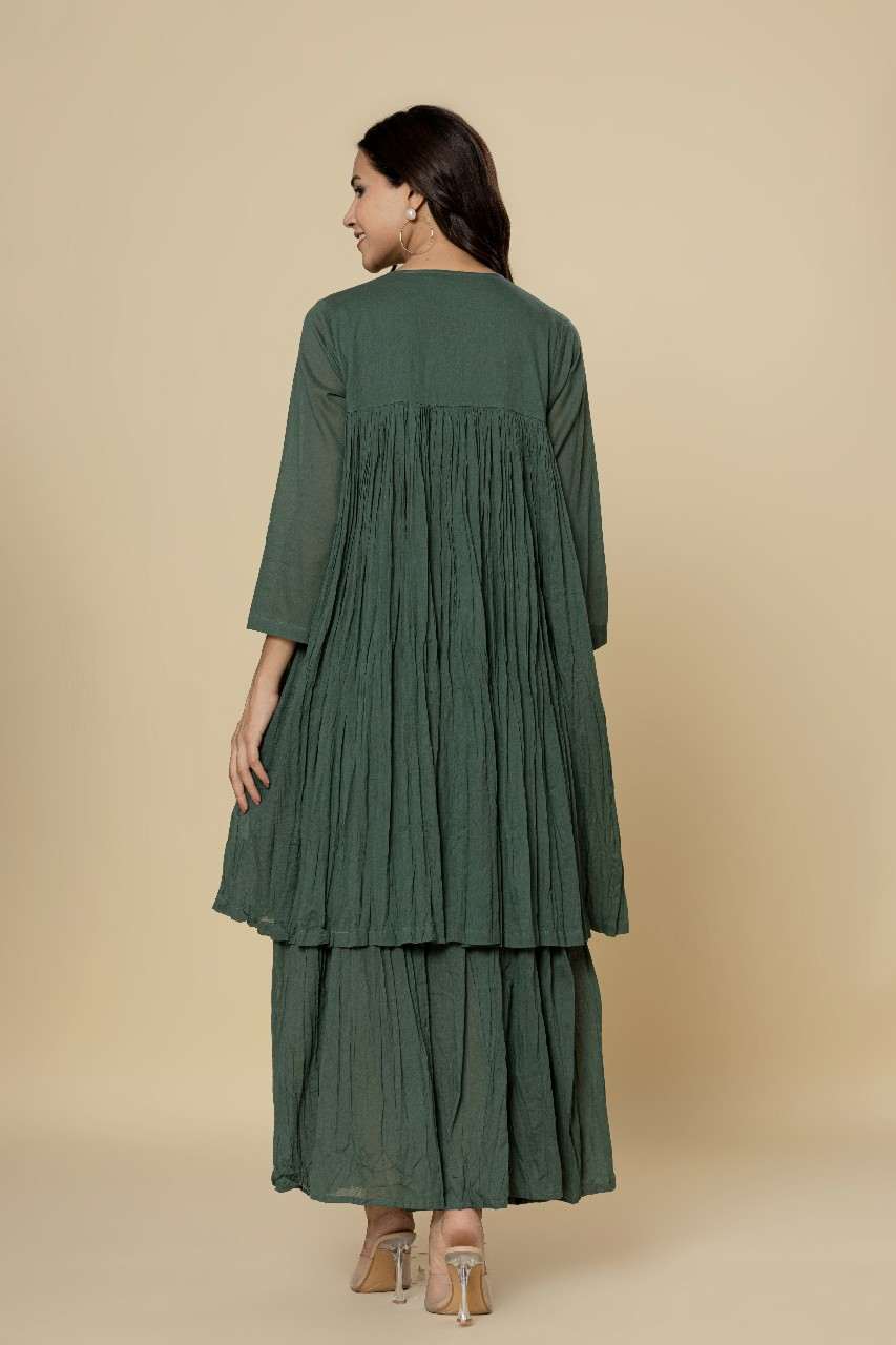 Naksh Green Mulmul Gathered Kurta And Sharara (Set of 2)