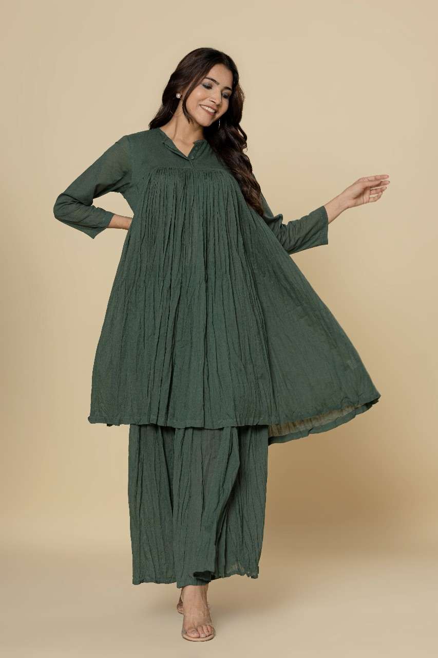Naksh Green Mulmul Gathered Kurta And Sharara (Set of 2)