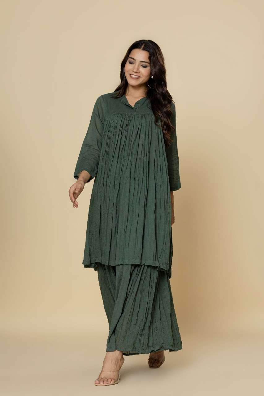 Naksh Green Mulmul Gathered Kurta And Sharara (Set of 2)