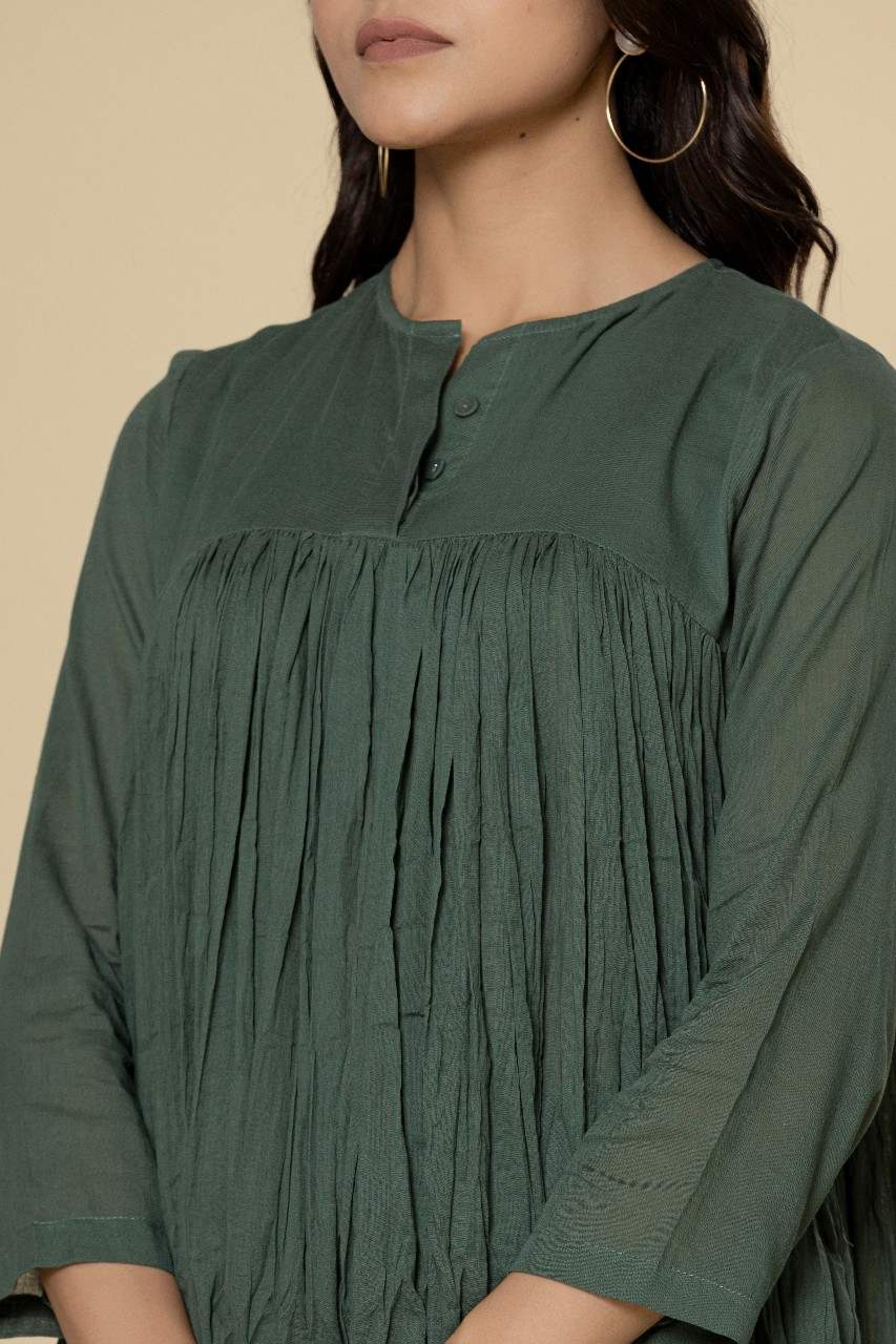Naksh Green Mulmul Gathered Kurta And Sharara (Set of 2)