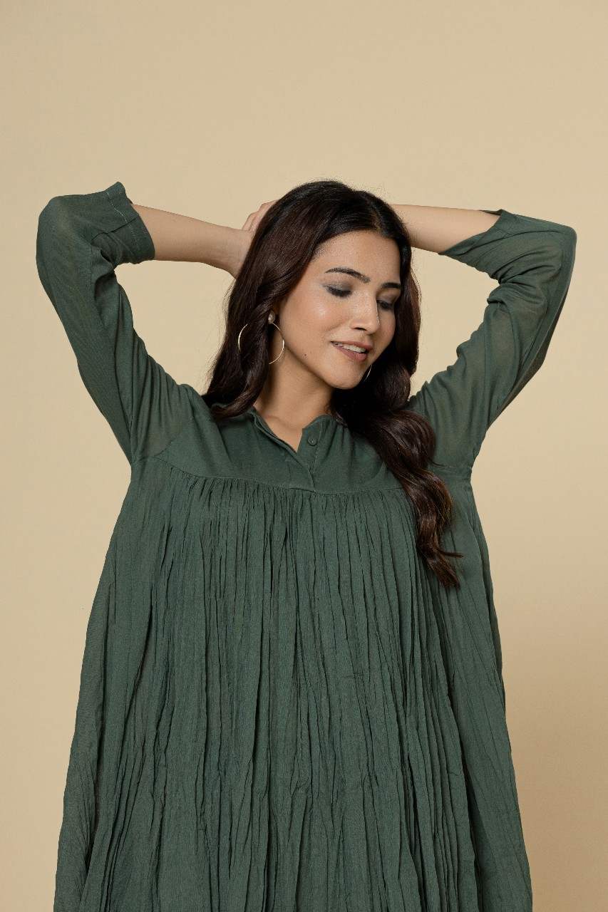 Naksh Green Mulmul Gathered Kurta And Sharara (Set of 2)