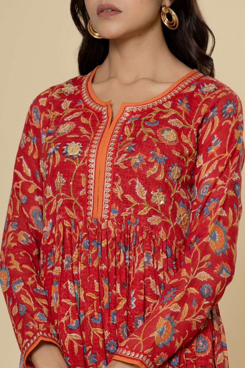 Naksh Red Kalidar Kurta (Set of 3)