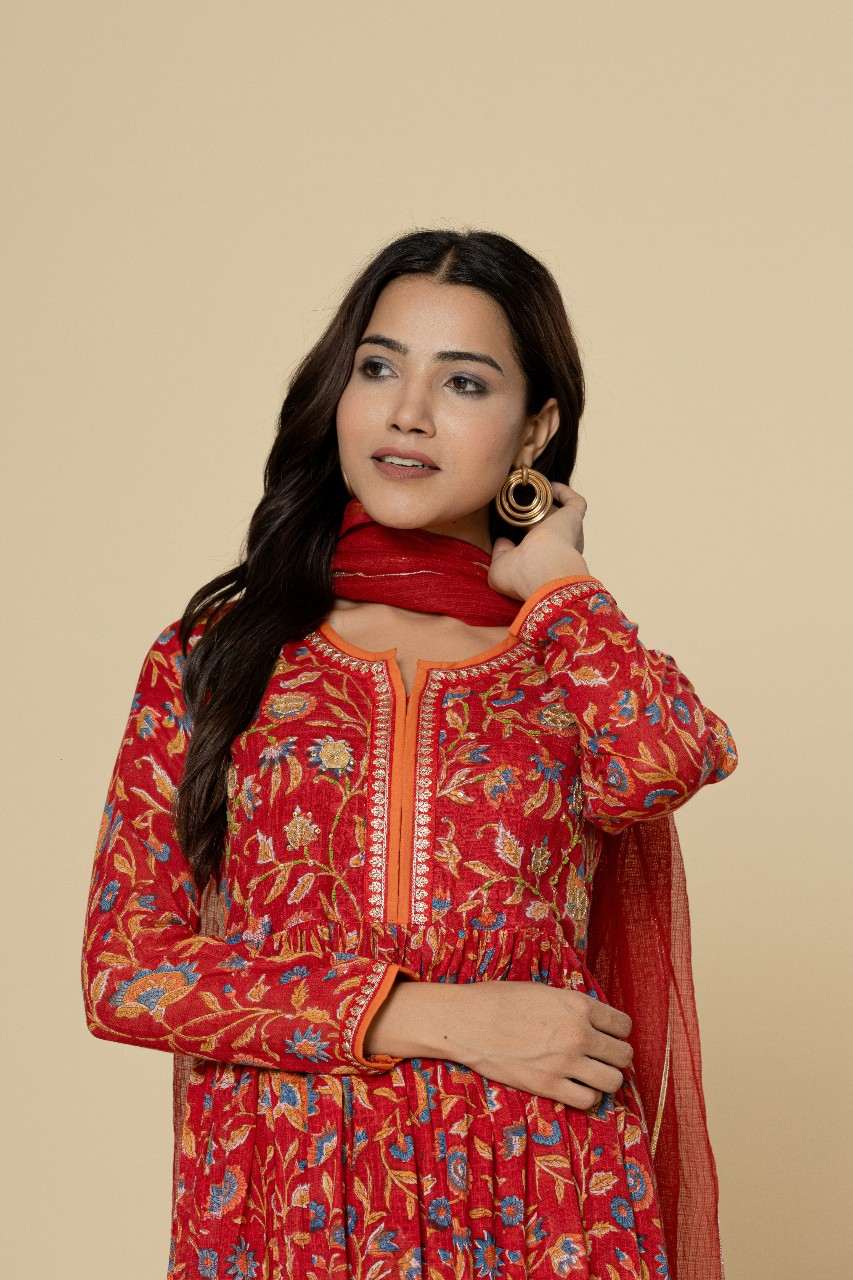 Naksh Red Kalidar Kurta (Set of 3)