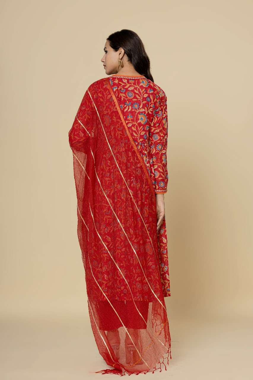 Naksh Red Kalidar Kurta (Set of 3)