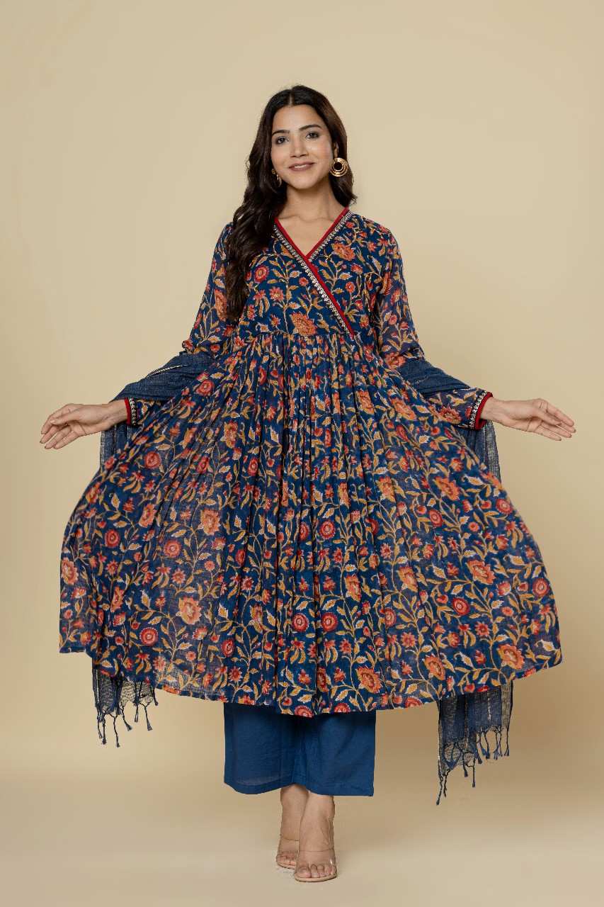 Naksh Dark Blue Kalidar Kurta (Set of 3) testing