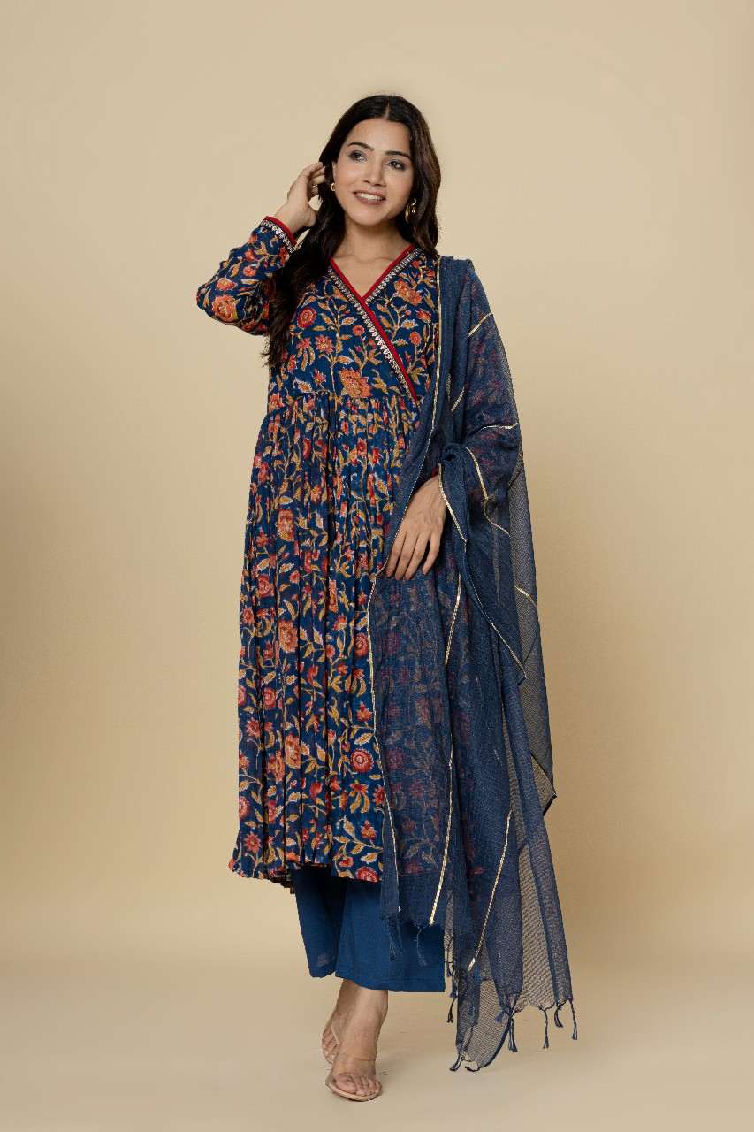 Naksh Dark Blue Kalidar Kurta (Set of 3) testing