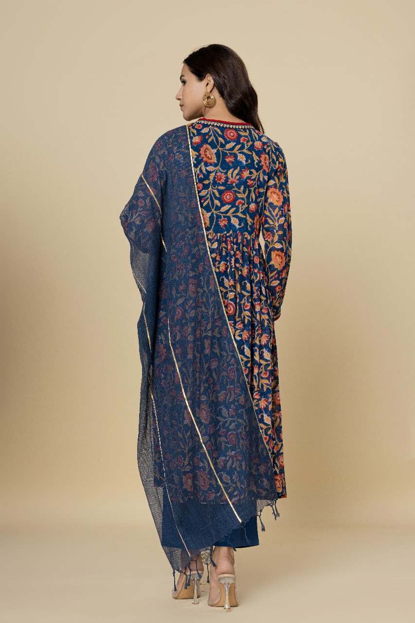 Naksh Dark Blue Kalidar Kurta (Set of 3) testing