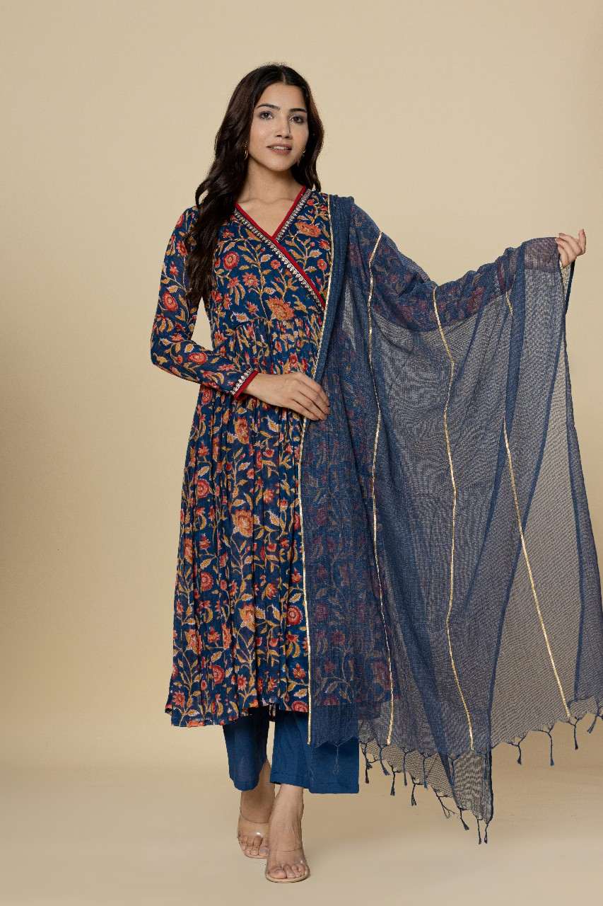 Naksh Dark Blue Kalidar Kurta (Set of 3) testing