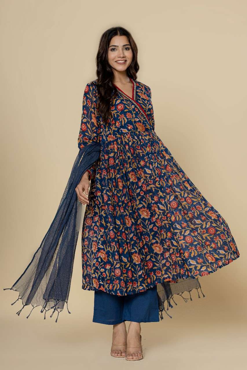 Naksh Dark Blue Kalidar Kurta (Set of 3) testing