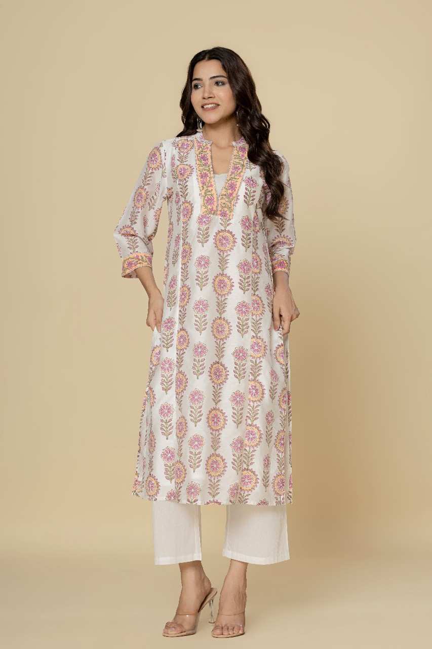 Naksh White Chanderi Straight Kurta