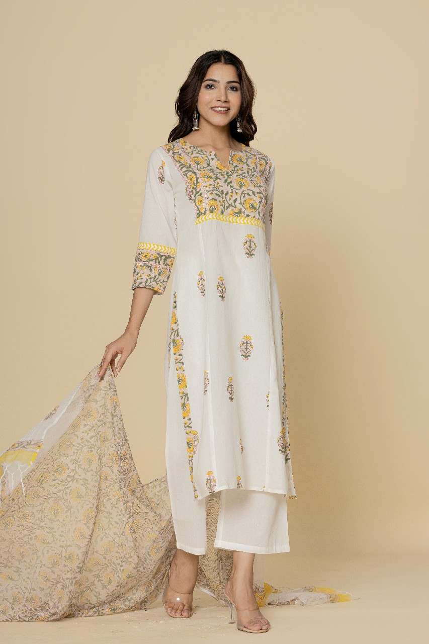 Naksh Off-White Straight Kurta And Dupatta (Set of 2)